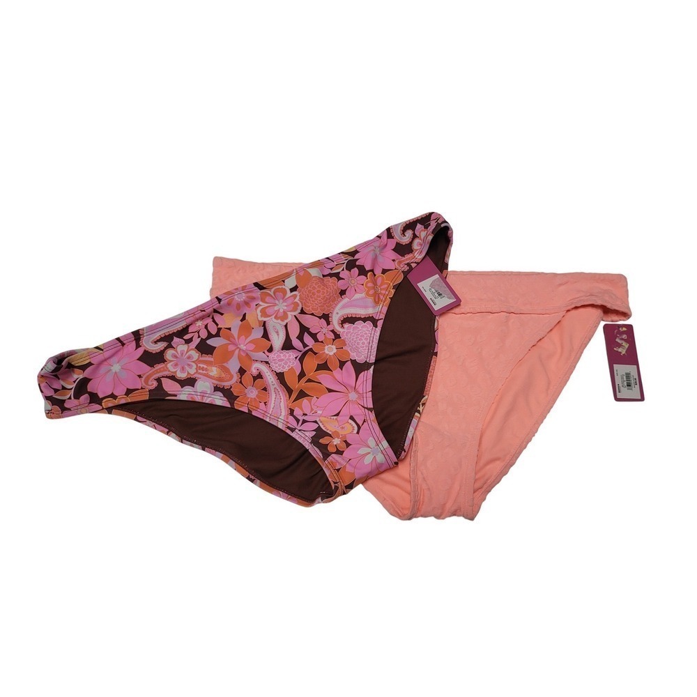Ninty Nine  Bikini Bottoms 2-Pack Floral Print High Waist Swimsuit SizeXXL